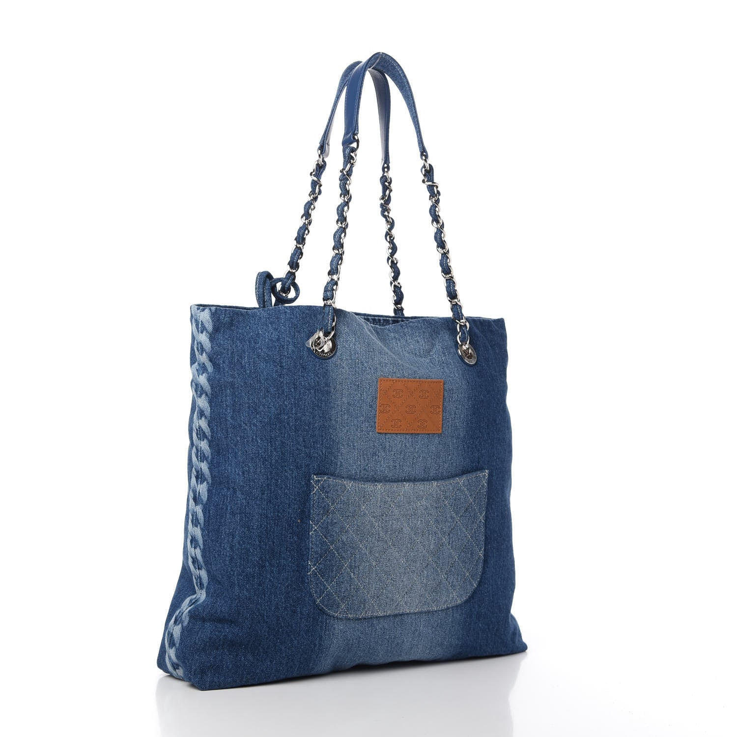 Chanel Denim Printed Shopping Bag Blue 3 of 11