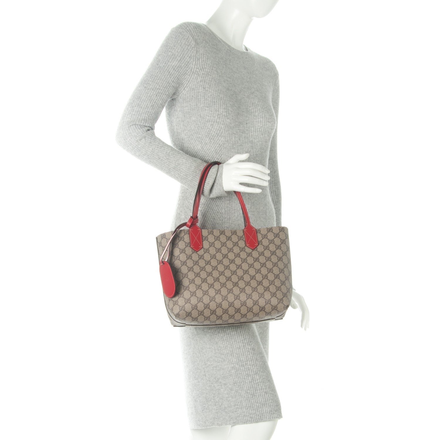 Gucci GG Supreme Monogram Small Reversible Tote Beige Red 3 of 7