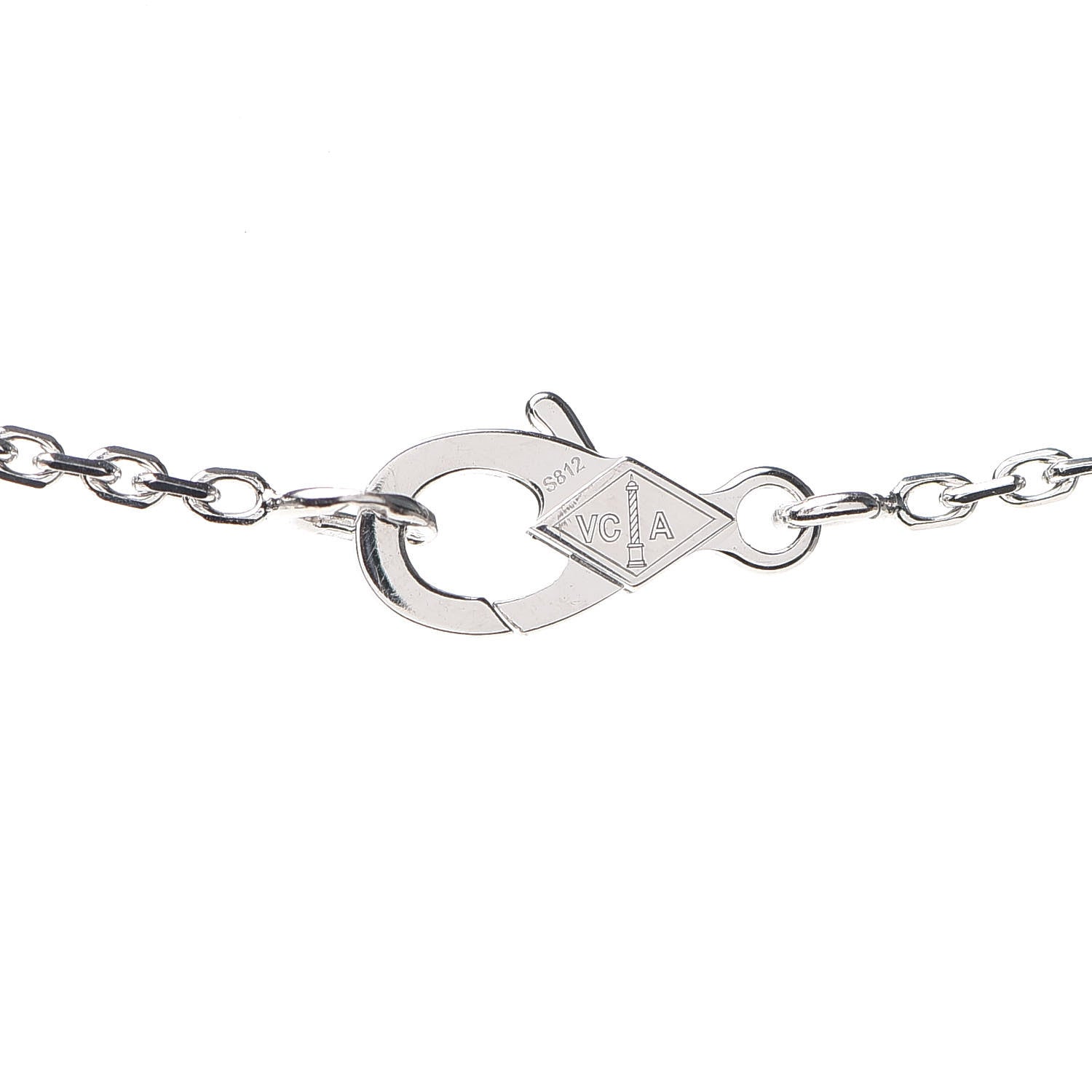 Van Cleef & Arpels 18K White Gold Chalcedony Vintage Alhambra Pendant Necklace 4 of 7