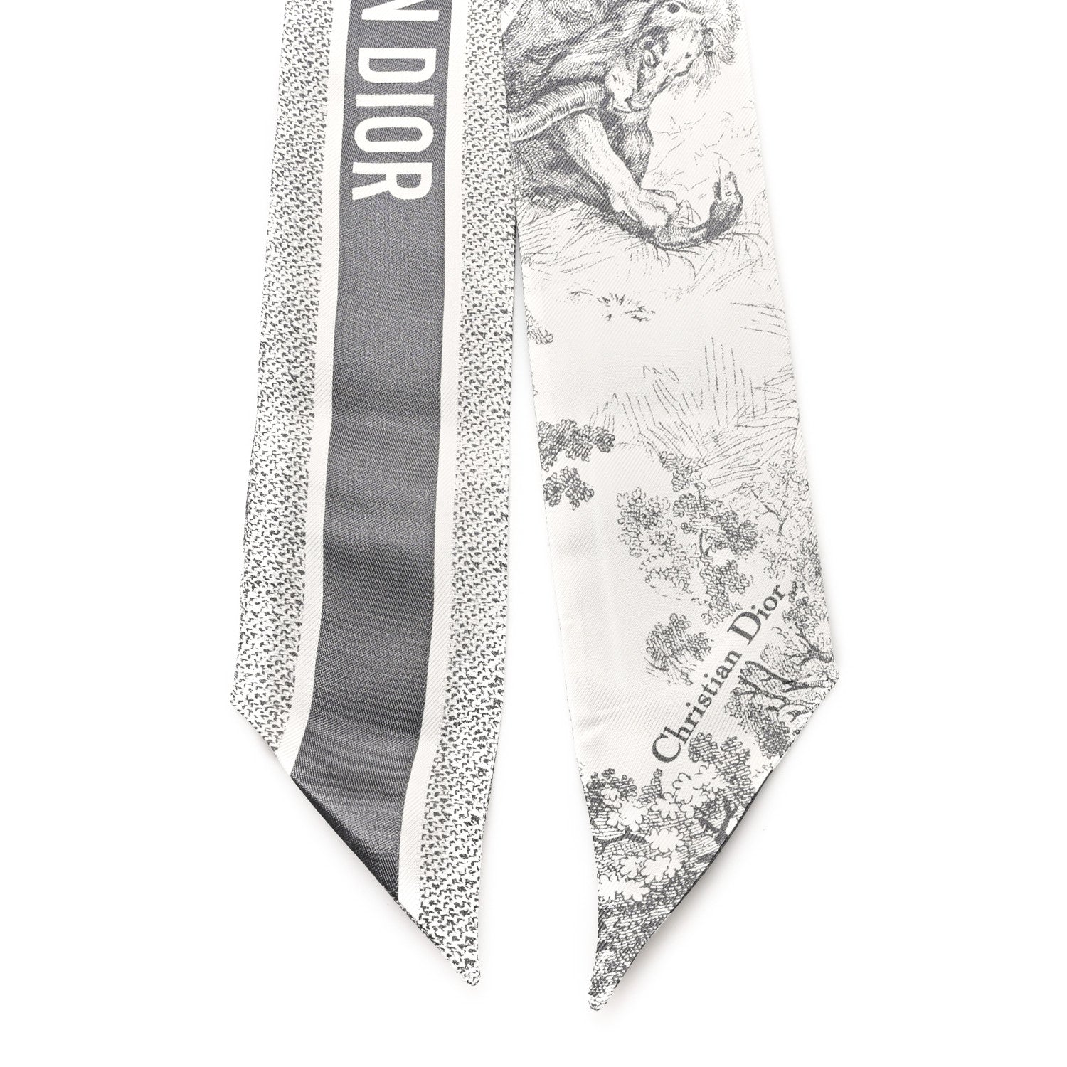 Christian Dior Silk Toile De Jouy Reverse Capri Mitzah Scarf Grey White 2 of 3