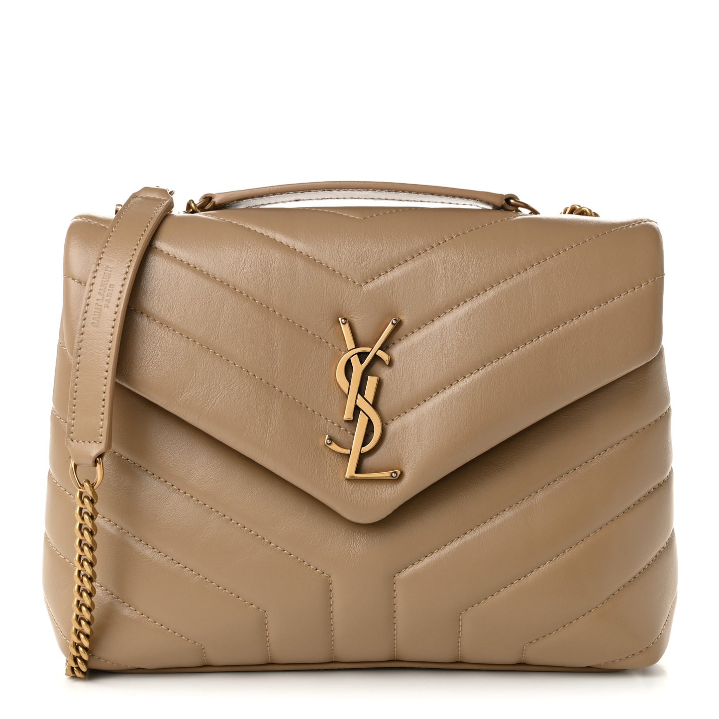 Calfskin Y Quilted Monogram Small Loulou Chain Satchel Dark Beige
