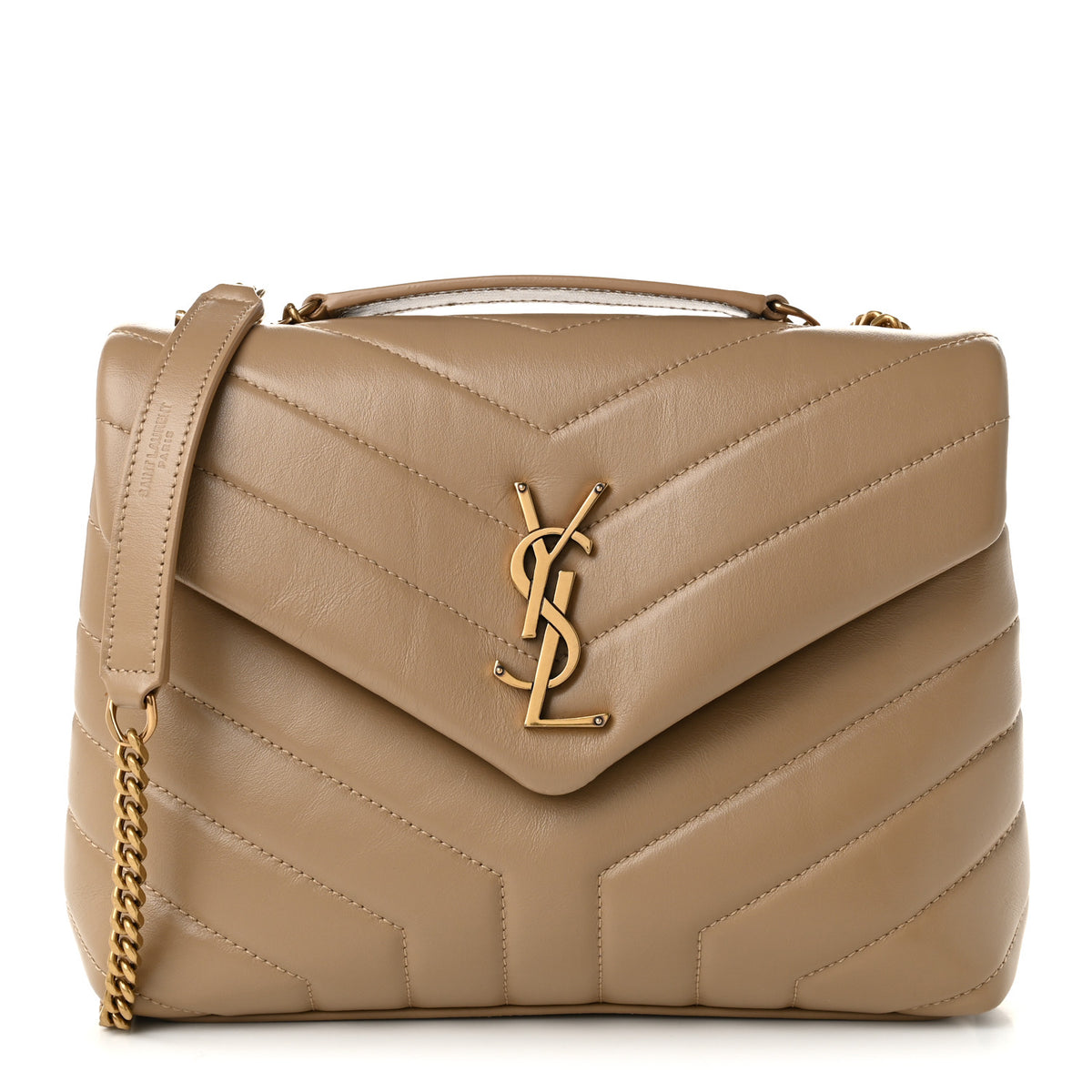 Saint Laurent Calfskin Y Quilted Monogram Small Loulou Chain Satchel Dark Beige 1 of 11