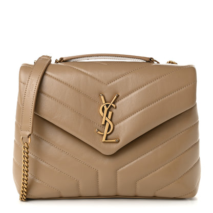 Saint Laurent Calfskin Y Quilted Monogram Small Loulou Chain Satchel Dark Beige 1 of 11
