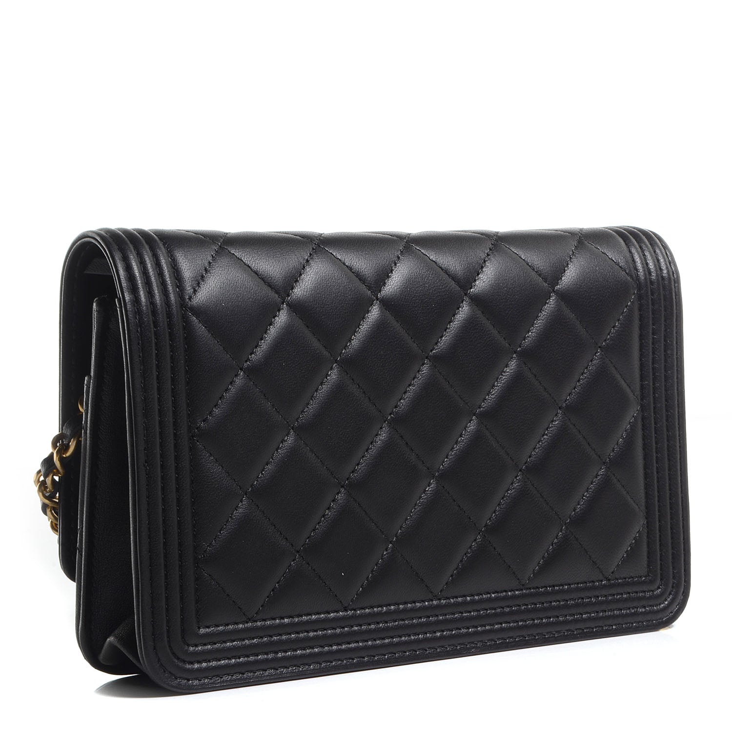 Chanel Lambskin Quilted Boy Wallet On Chain WOC Black 3 of 8