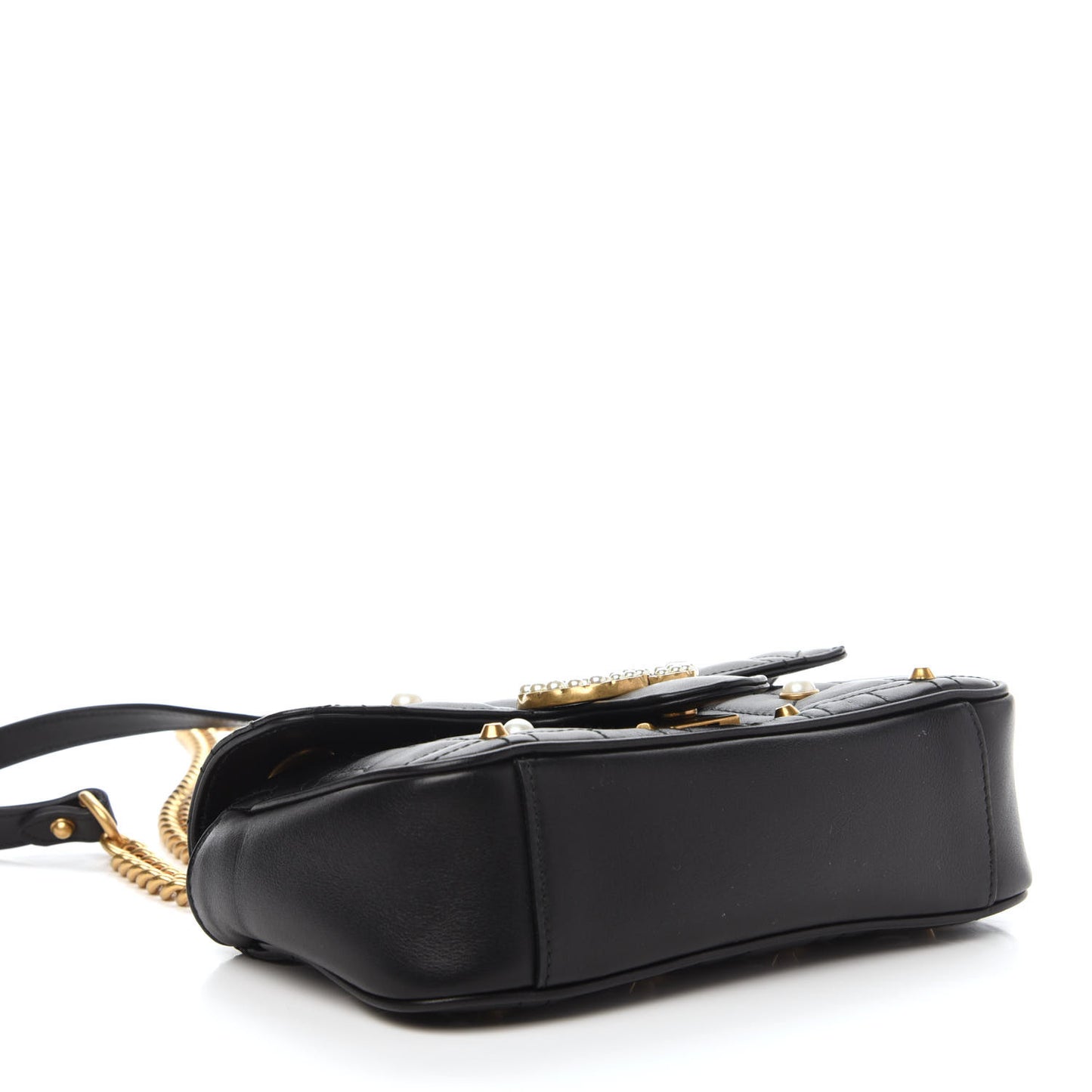 Calfskin Matelasse Studded Mini Pearly GG Marmont Shoulder Bag Black