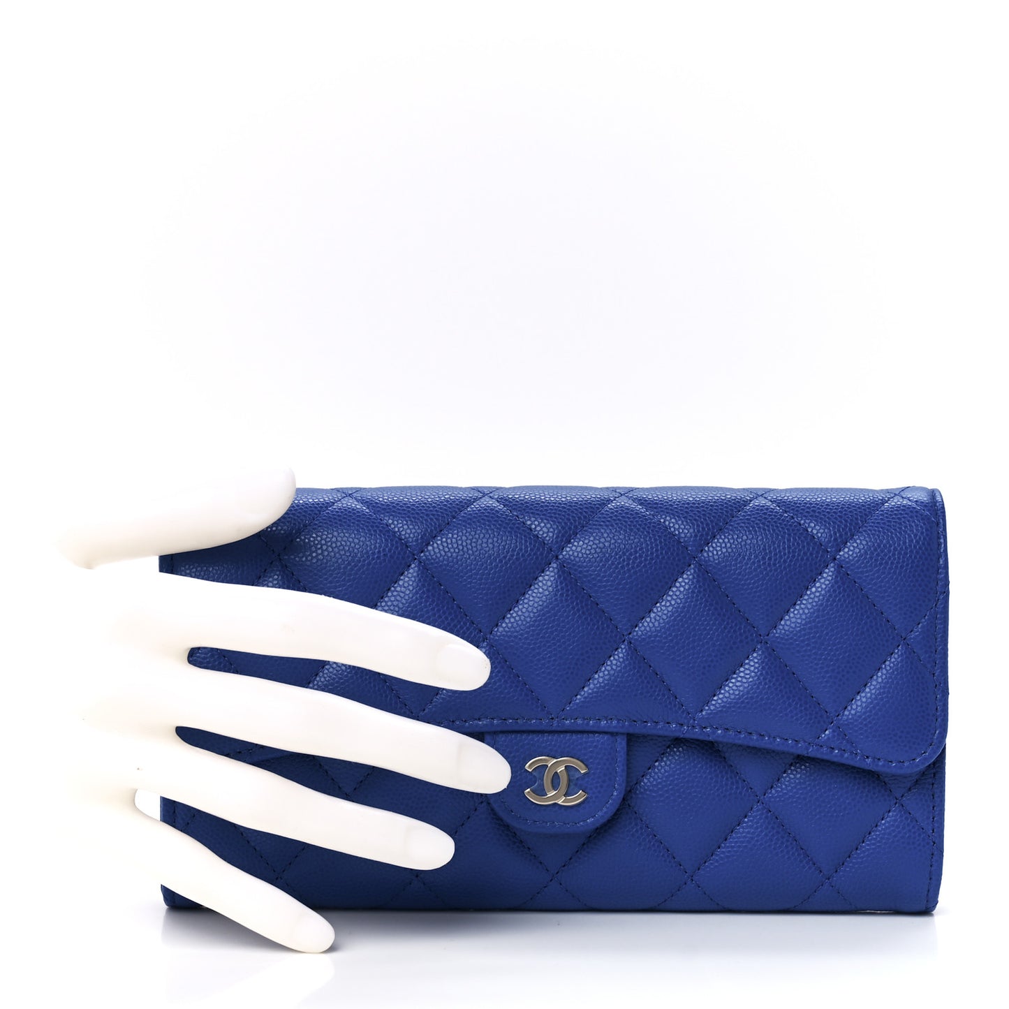 Caviar Quilted Large Gusset Flap Wallet Blue