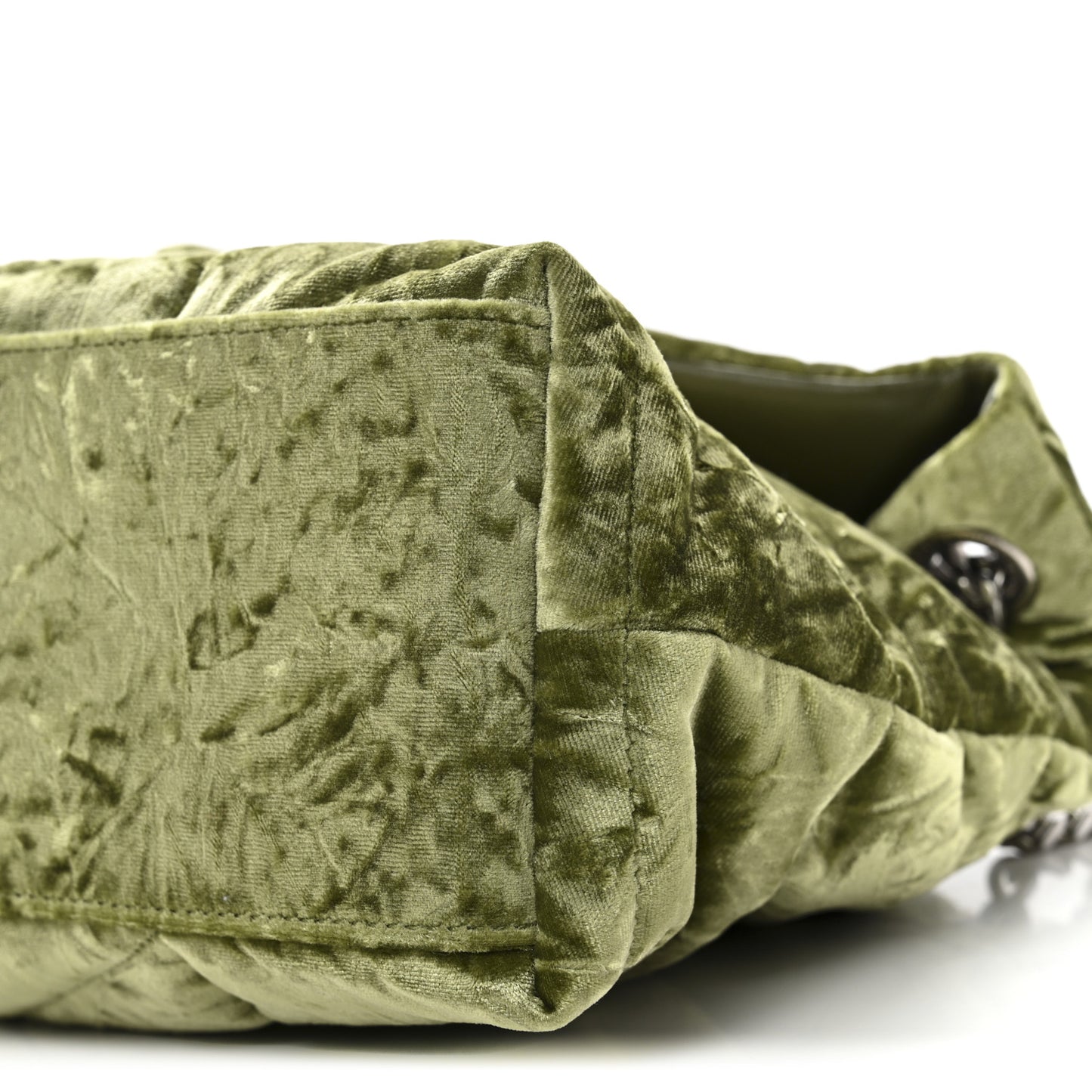 Crushed Velvet Quilted Small Loulou Puffer Monogram Chain Satchel Green