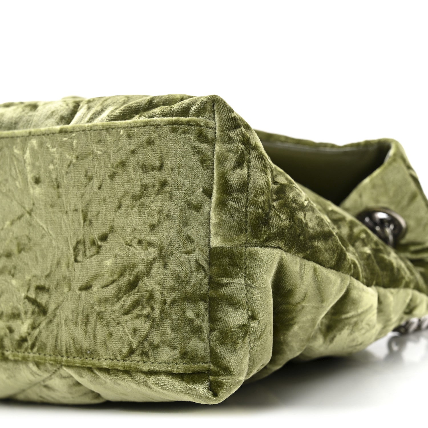 Saint Laurent Crushed Velvet Quilted Small Loulou Puffer Monogram Chain Satchel Green 11 of 11