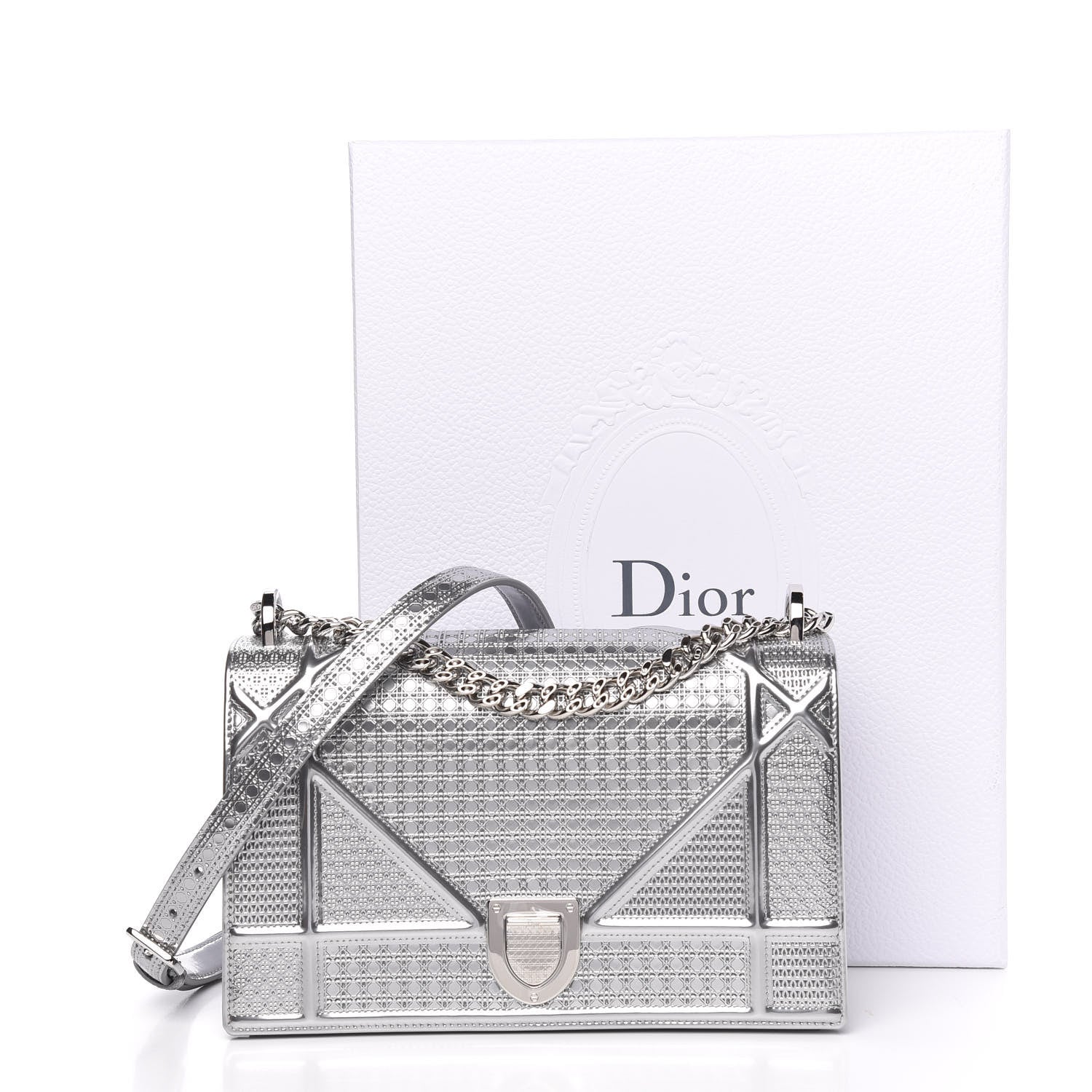 Christian Dior Metallic Patent Micro-Cannage Medium Diorama Flap Bag Silver 10 of 10