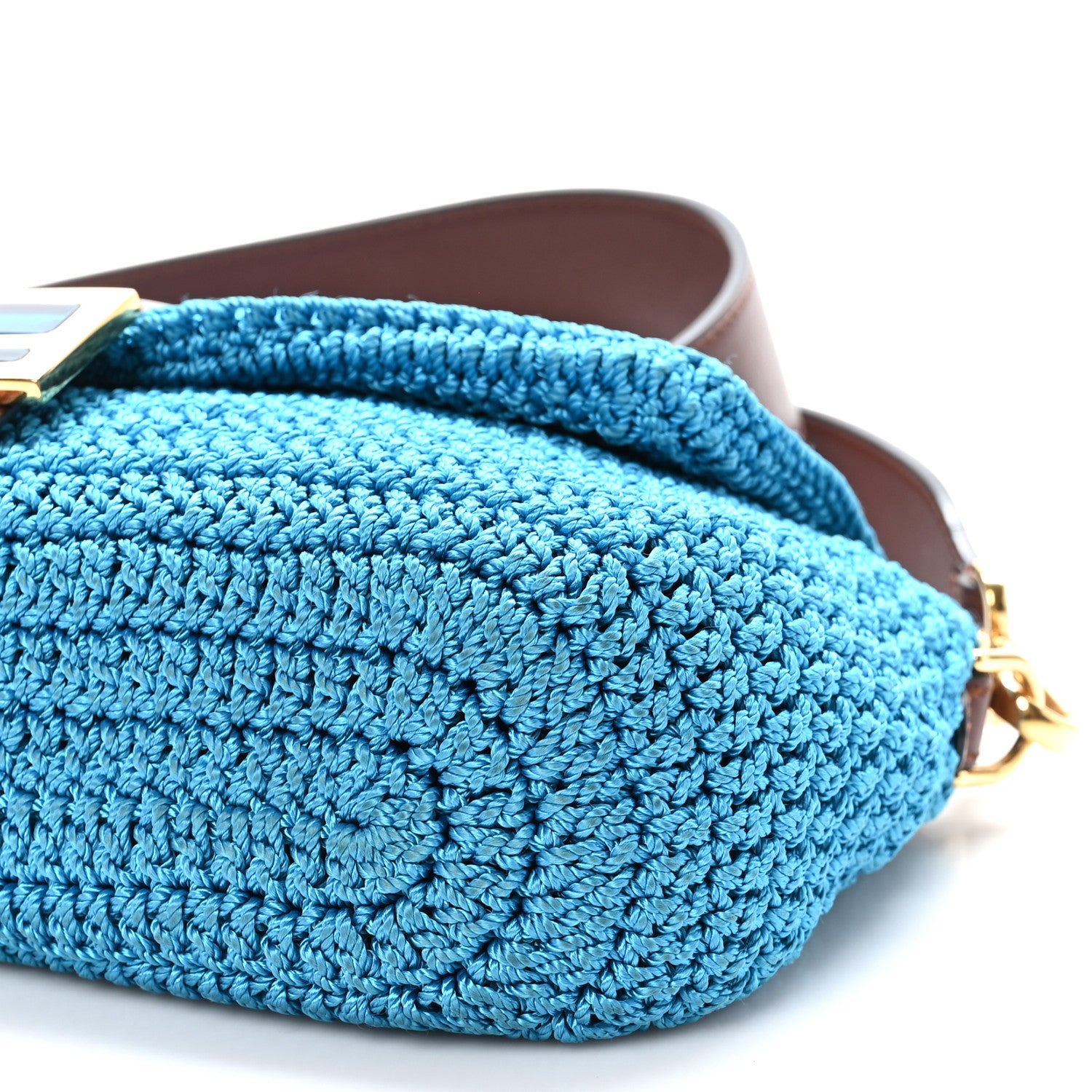 Fendi Fabric Crochet Vitello Grace Plexiglass Baguette Cyber Blue Ghianda 10 of 10