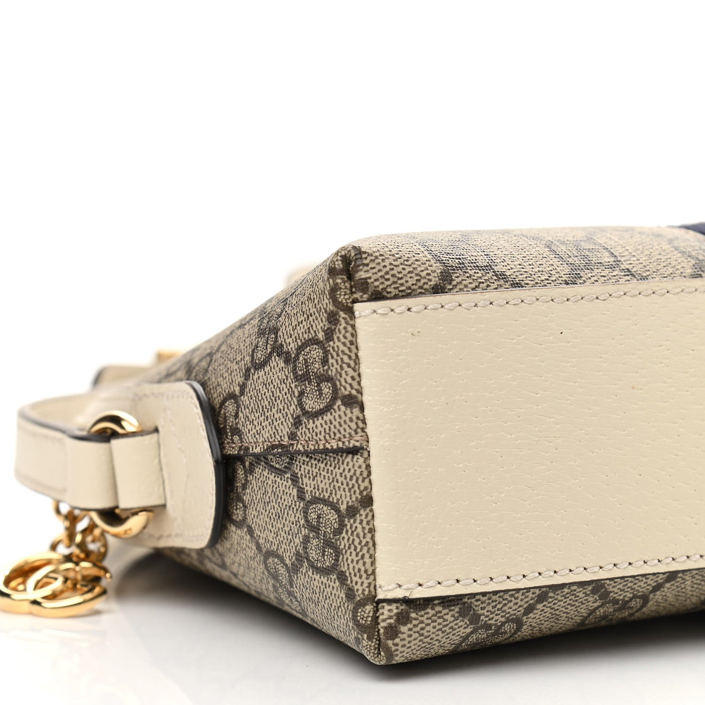 GG Supreme Monogram Textured Dollar Calfskin Web Small Ophidia Dome Shoulder Bag Beige Ebony Mystic White