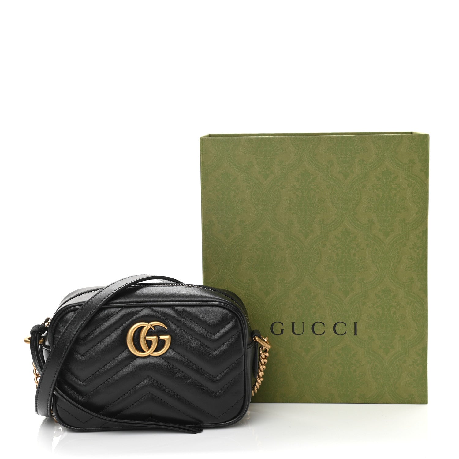 Gucci Calfskin Matelasse Mini GG Marmont Chain Shoulder Bag Black 12 of 12