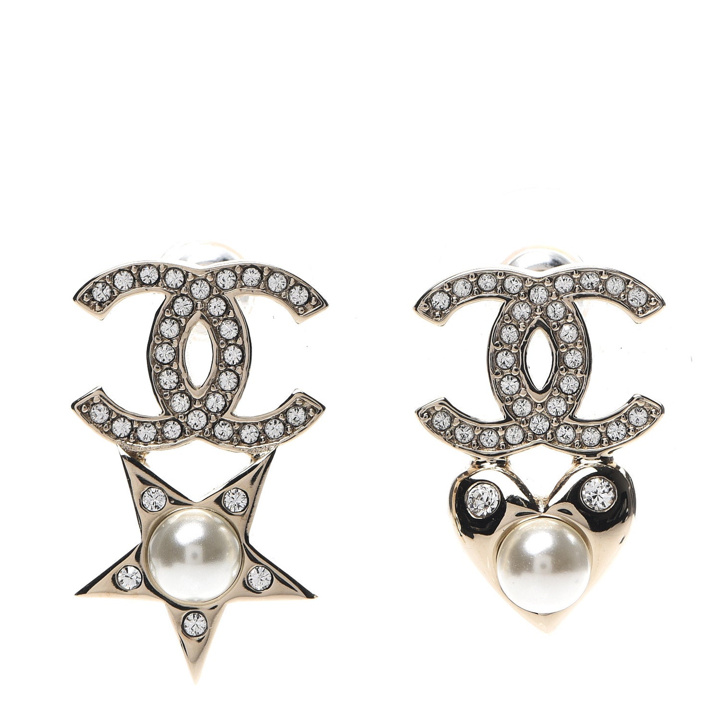 Crystal Pearl Charming Winter CC Star Heart Earrings Gold