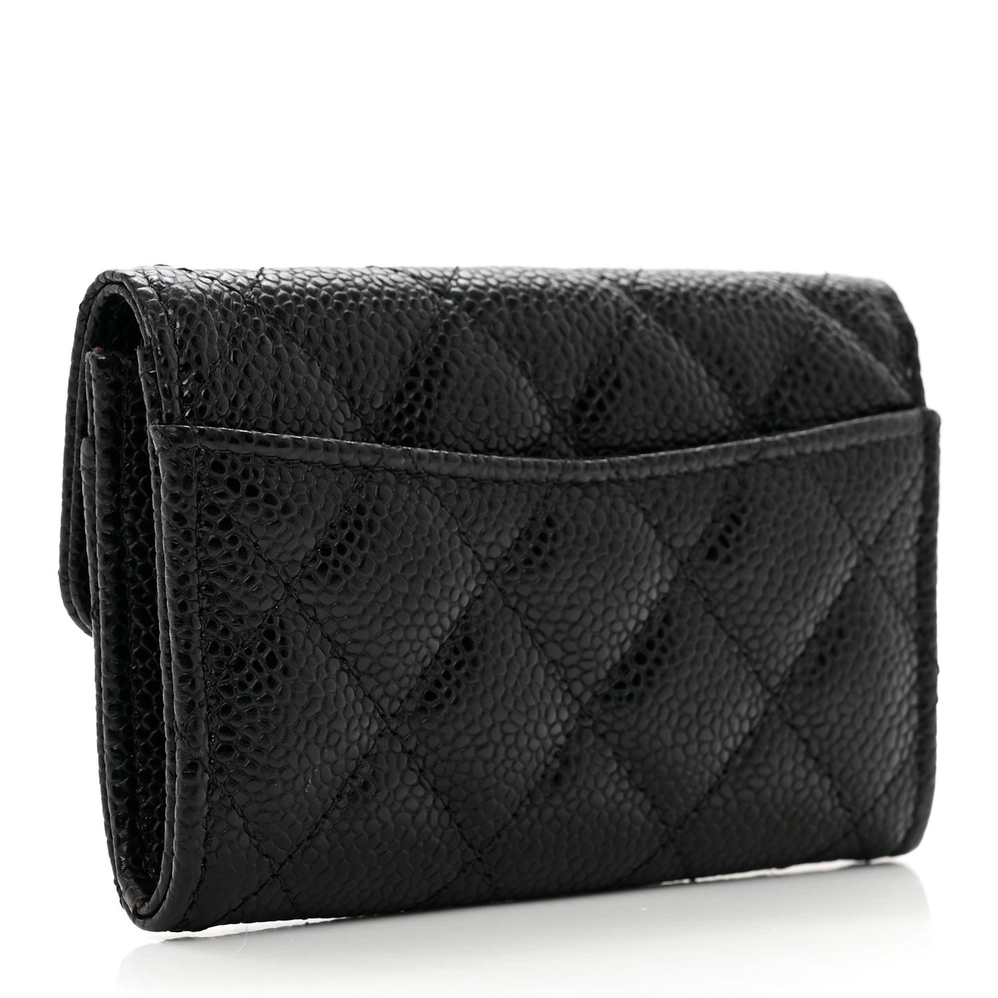 Caviar Quilted Flap Card Holder Wallet Black