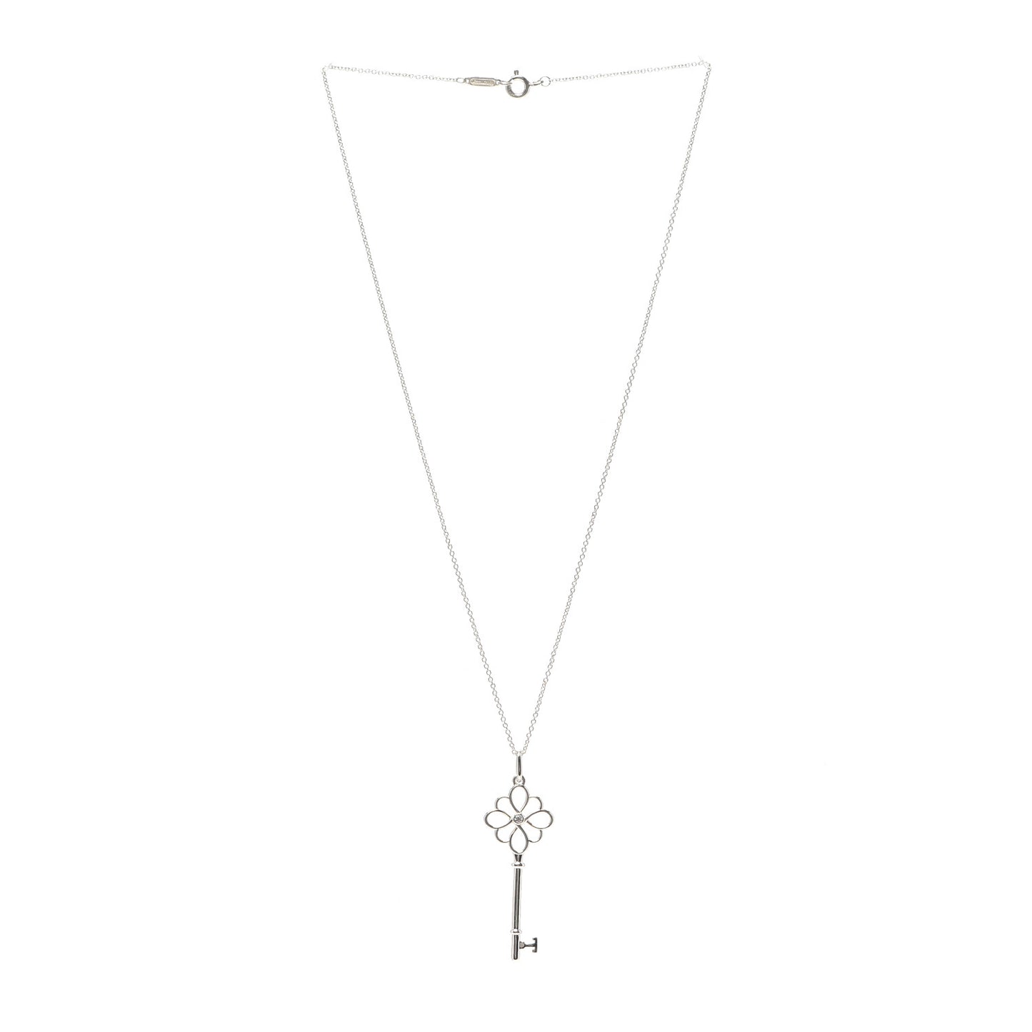 Sterling Silver Diamond Knot Key Pendant Necklace