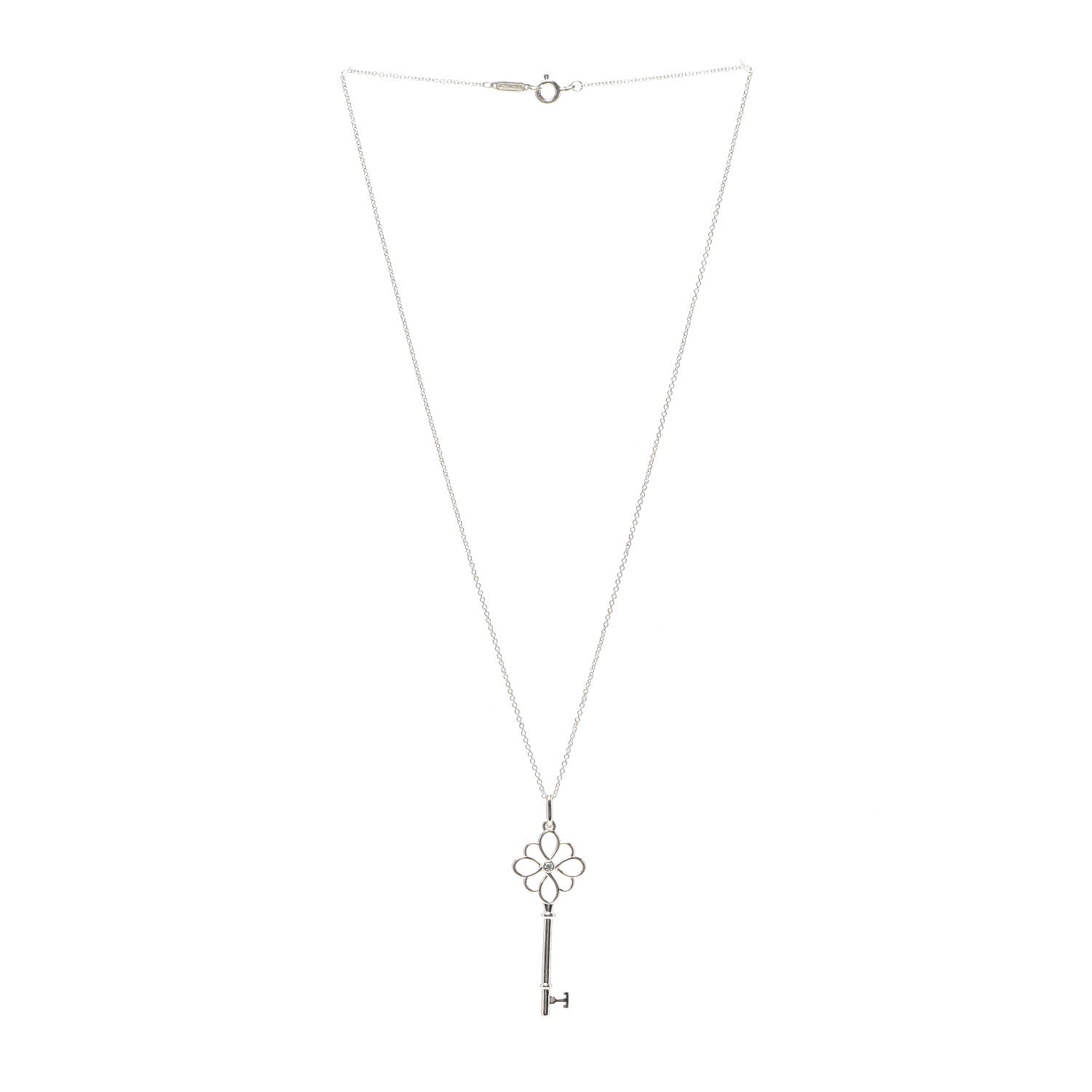 Tiffany Sterling Silver Diamond Knot Key Pendant Necklace 3 of 5