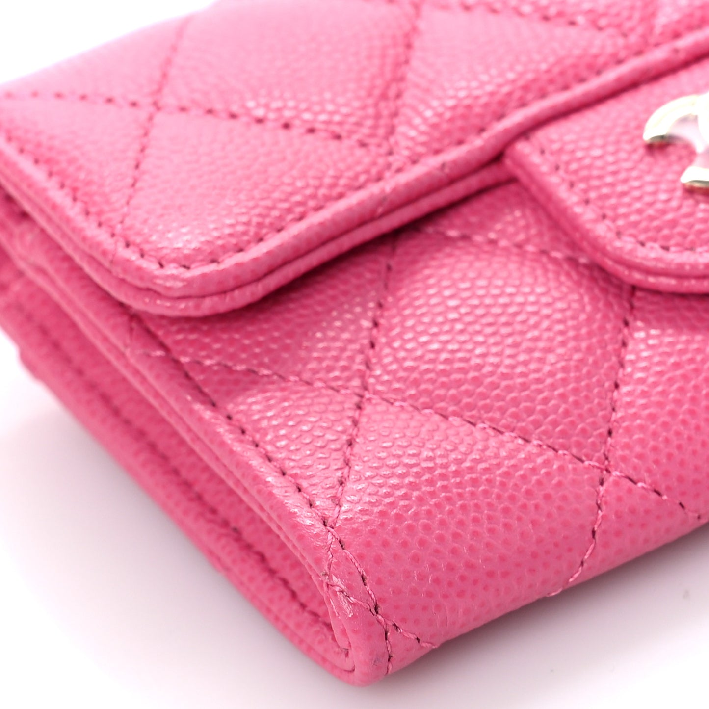 Caviar Quilted Flap Card Holder Wallet Pink