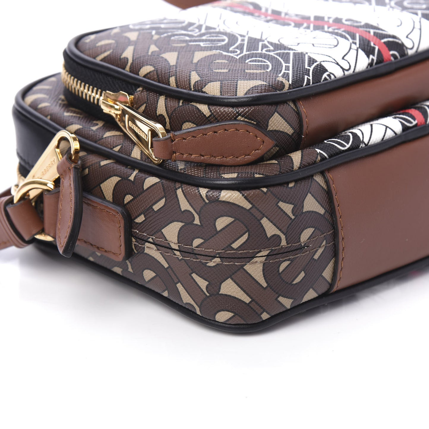 E-Canvas Monogram Stripe Camera Bag Bridle Brown