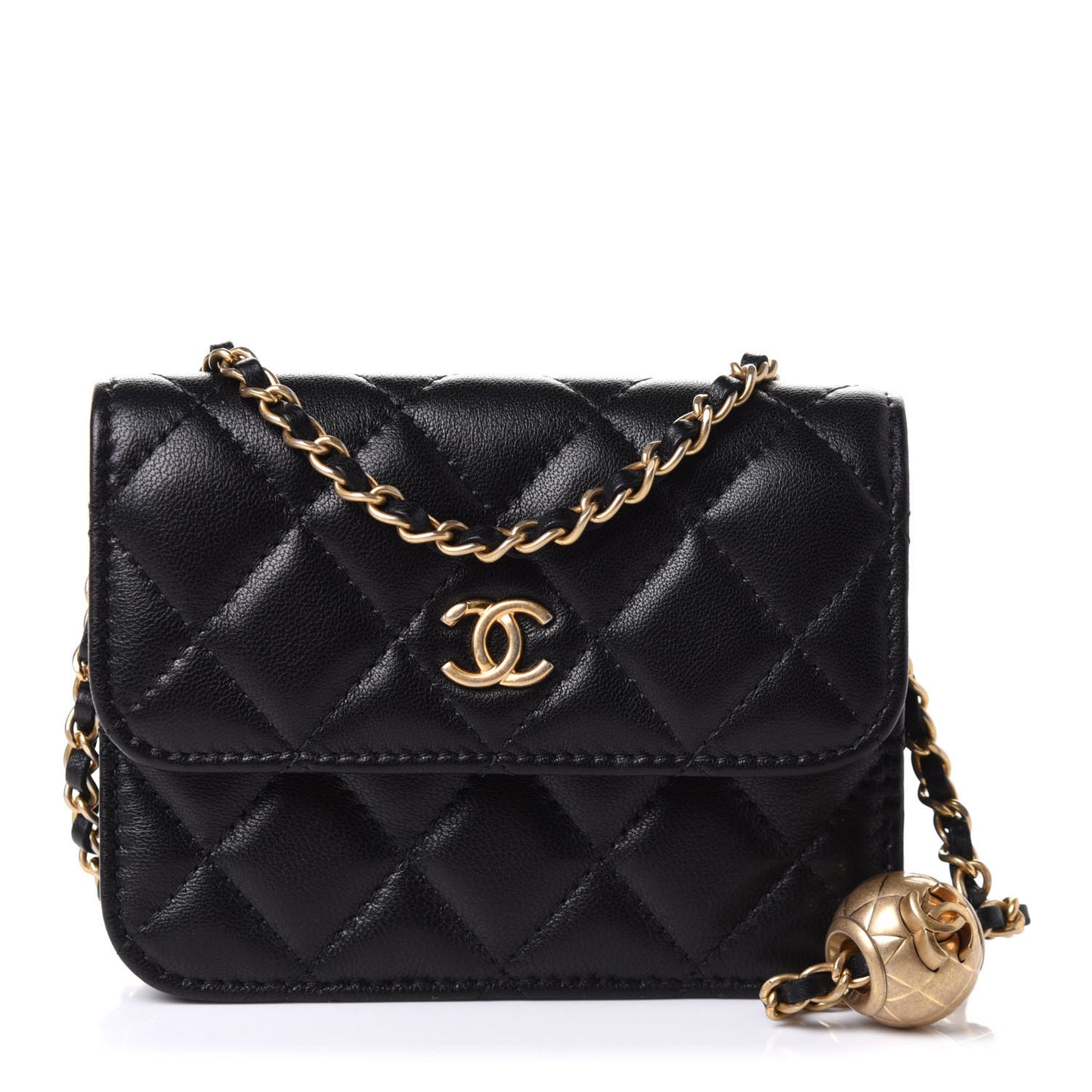 Lambskin Quilted Pearl Crush Clutch With Chain Black