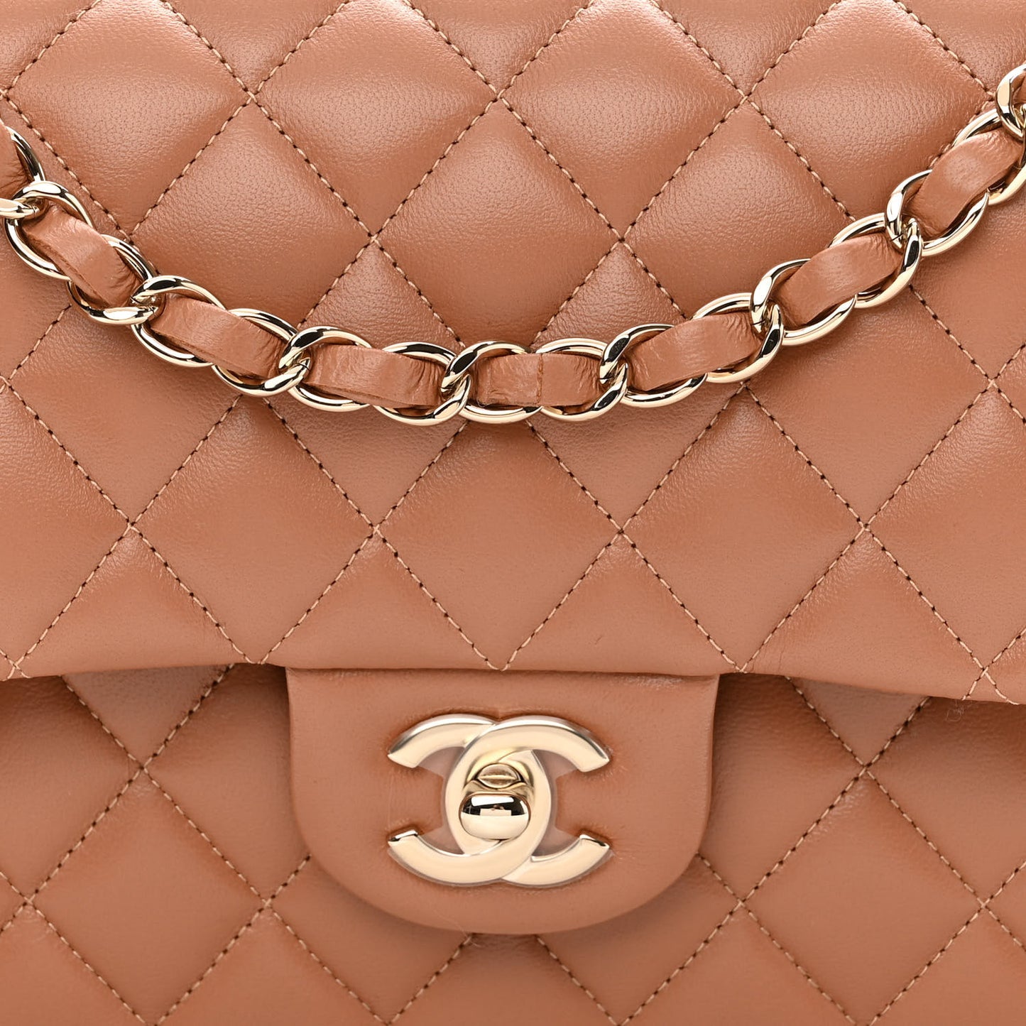 Lambskin Quilted Medium Double Flap Brown