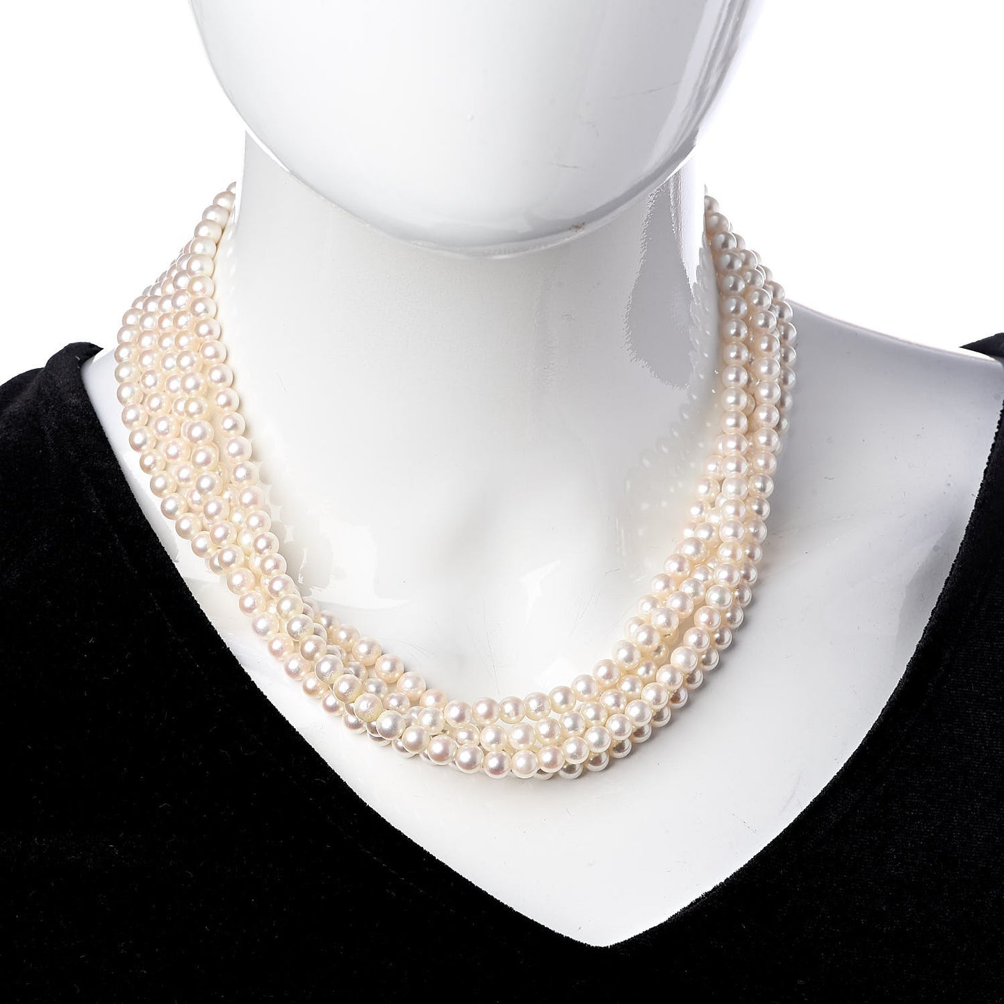 14K White Gold Akoya Pearl 4.5-6mm Five Strand Necklace