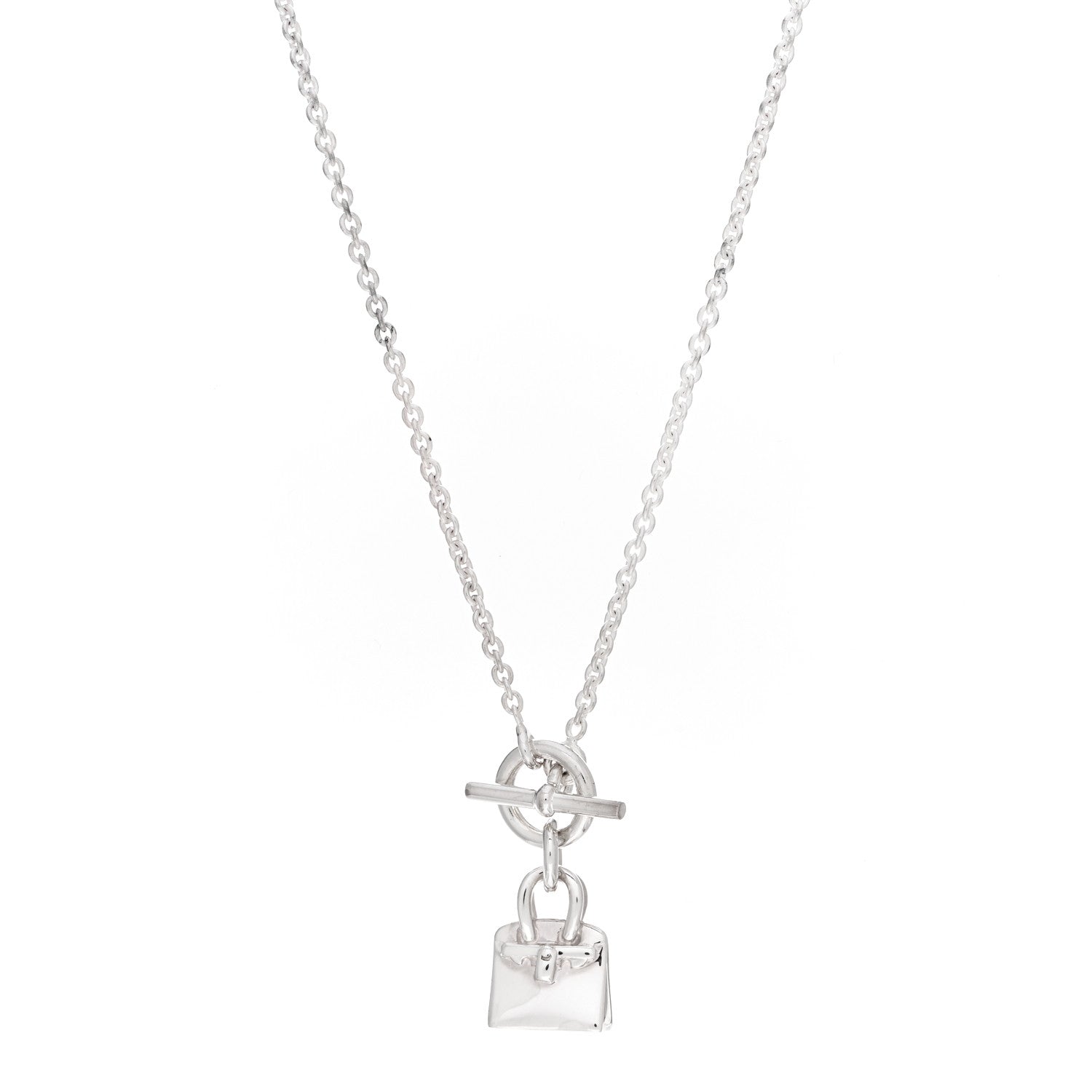 Hermes Sterling Silver Birkin Amulette Pendant Necklace 1 of 5