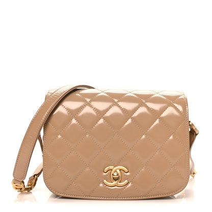 Chanel Shiny Calfskin Quilted Suede Goatskin Messenger Beige 1 of 9