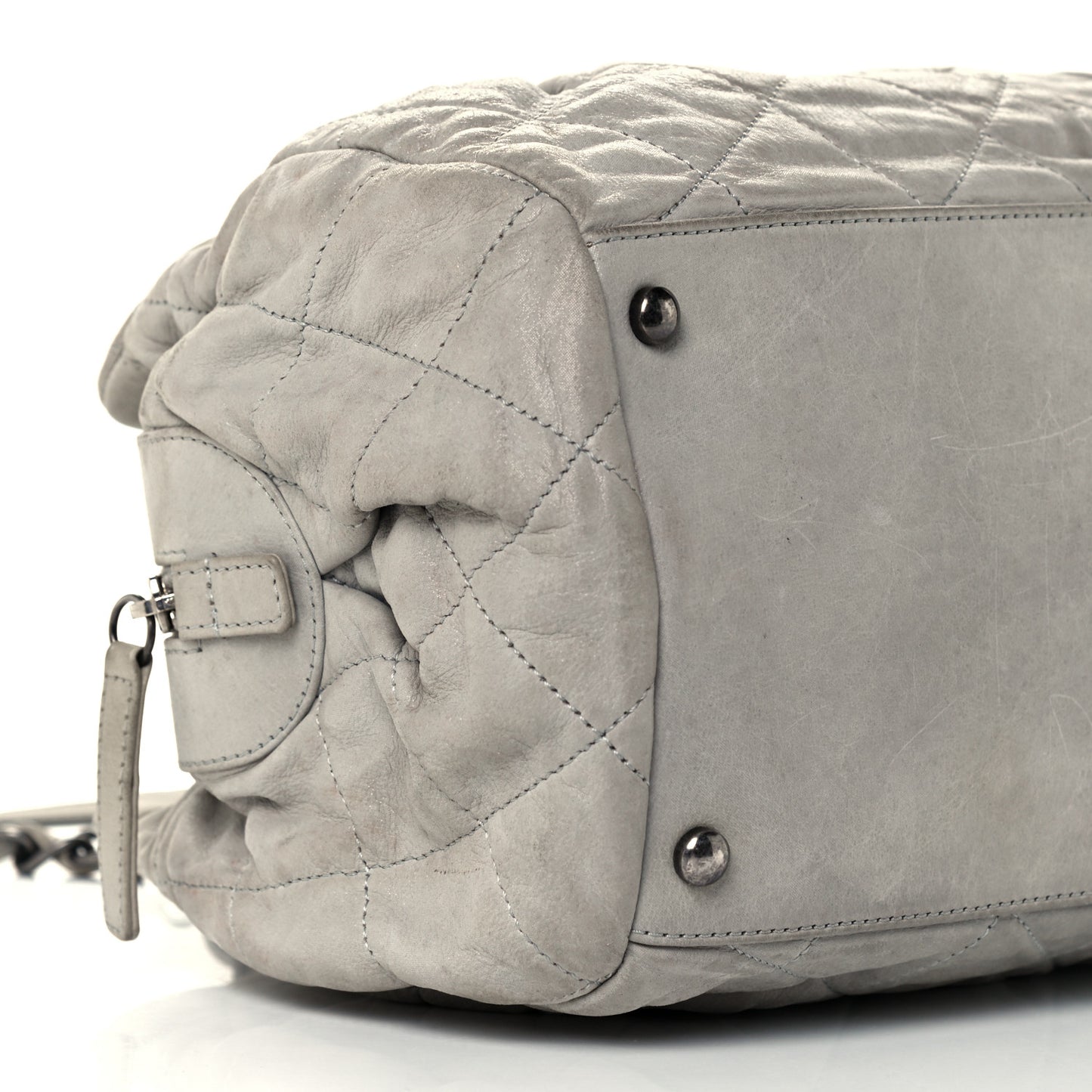 Iridescent Calfskin Chic Quilt Bowling Bag Grey