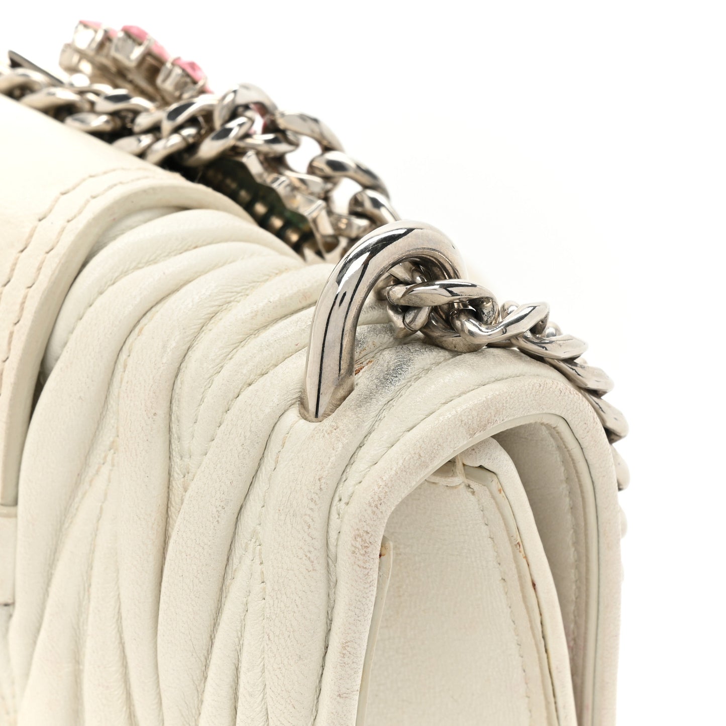 Nappa Matelasse Crystal Embellished Lady Shoulder Bag White