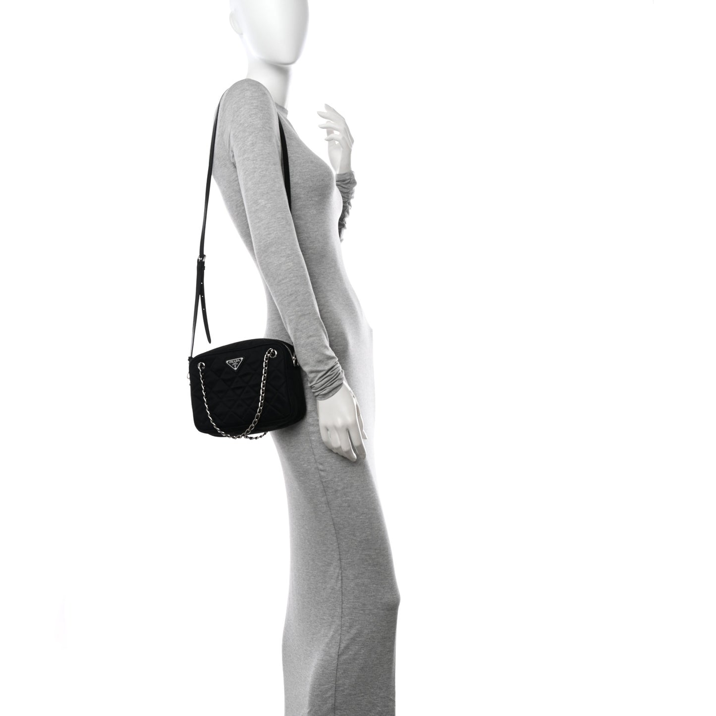 Nylon Tessuto Impuntu Quilted Bandoliera Crossbody Bag Black