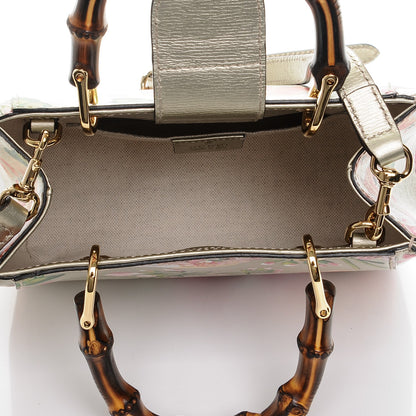 Gucci Metallic Shangai Calfskin Blooms Print Mini Bamboo Shopper Tote Gold Multicolor 6 of 8