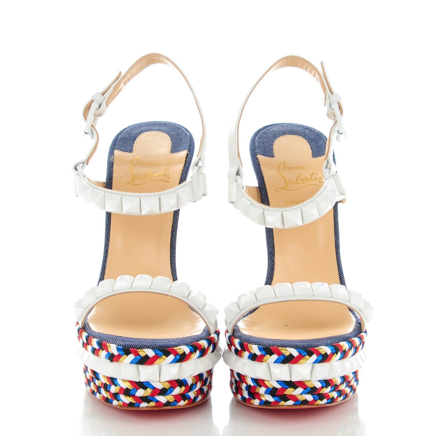 Calfskin Rope Denim Cataclou 140 Wedge Sandals 39 White Blue