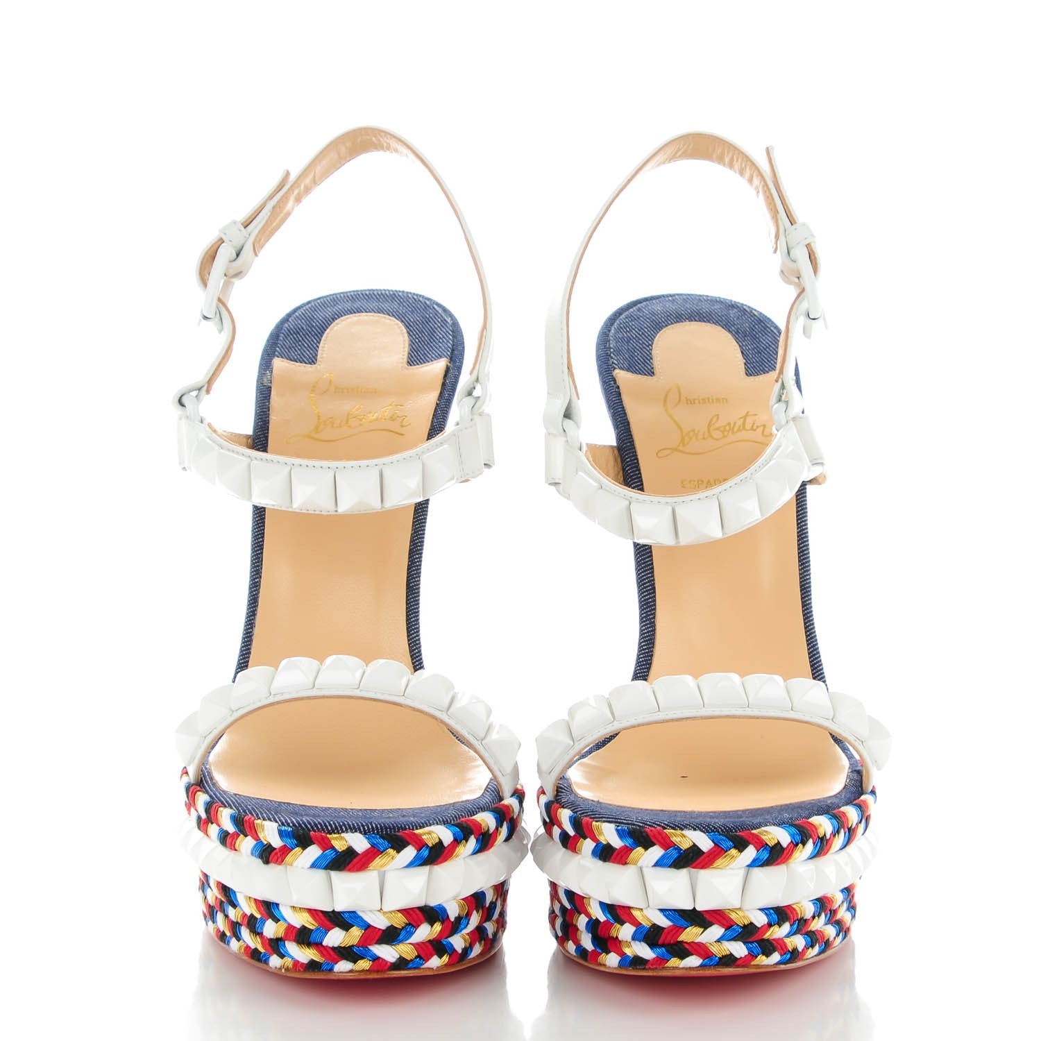 Christian Louboutin Calfskin Rope Denim Cataclou 140 Wedge Sandals 39 White Blue 2 of 8
