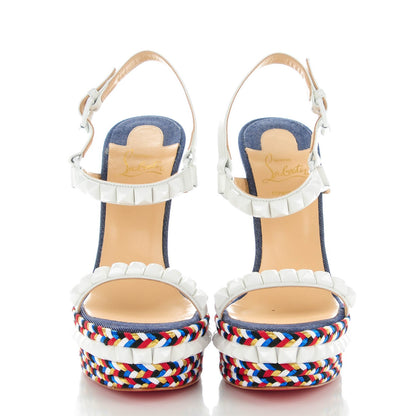 Christian Louboutin Calfskin Rope Denim Cataclou 140 Wedge Sandals 39 White Blue 2 of 8