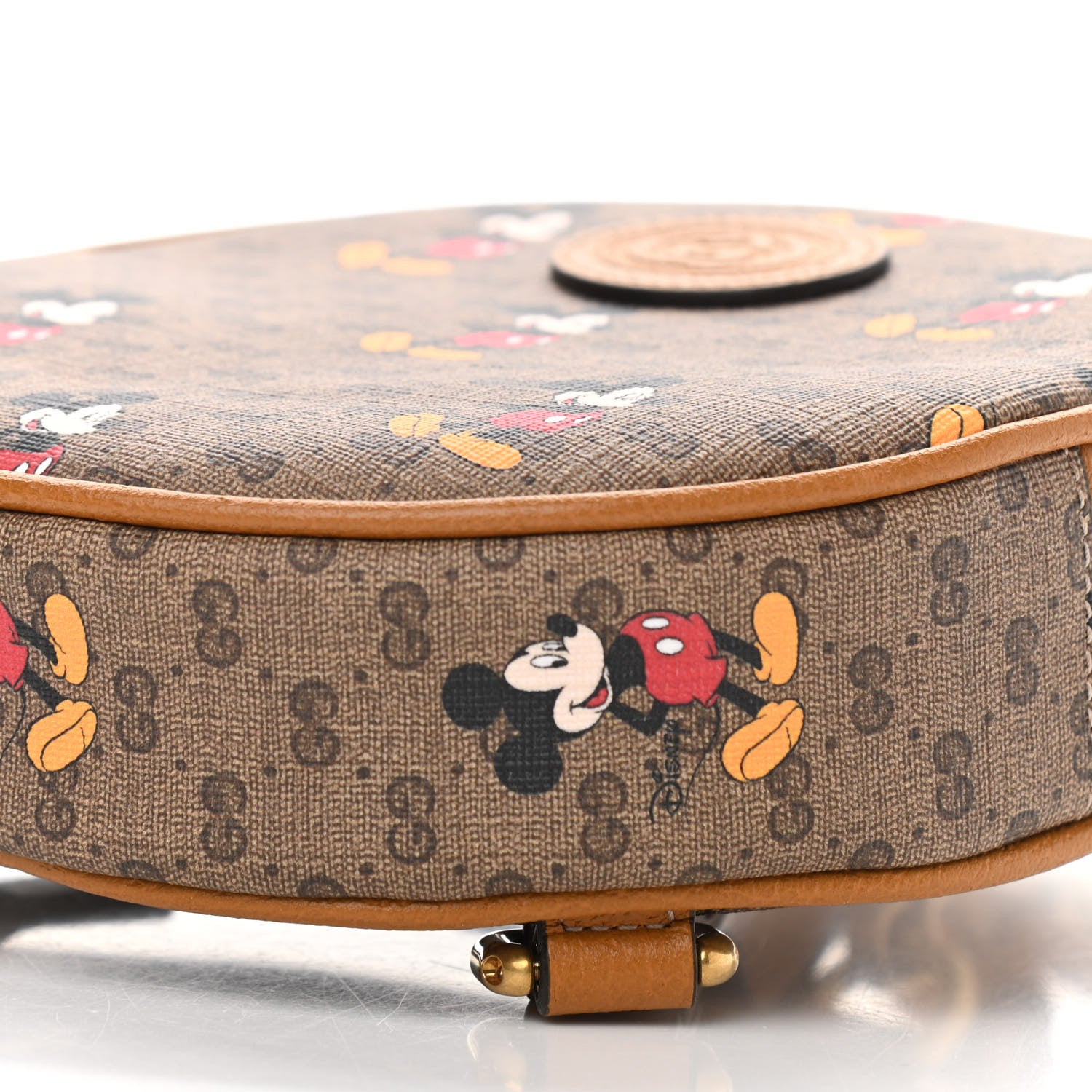 Gucci X DISNEY Mini Vintage GG Supreme Monogram Mickey Mouse Round Backpack Beige Vintage Sun Oil 10 of 10