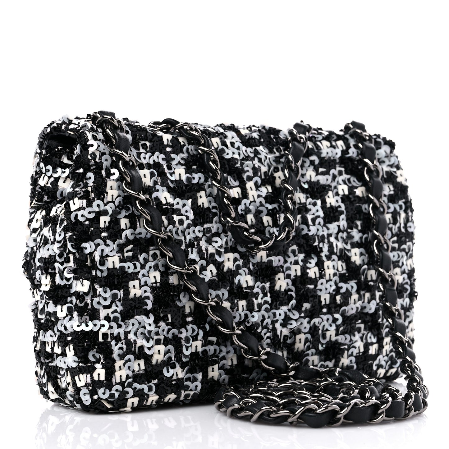 Sequin Lambskin Mini Flap Silver Black