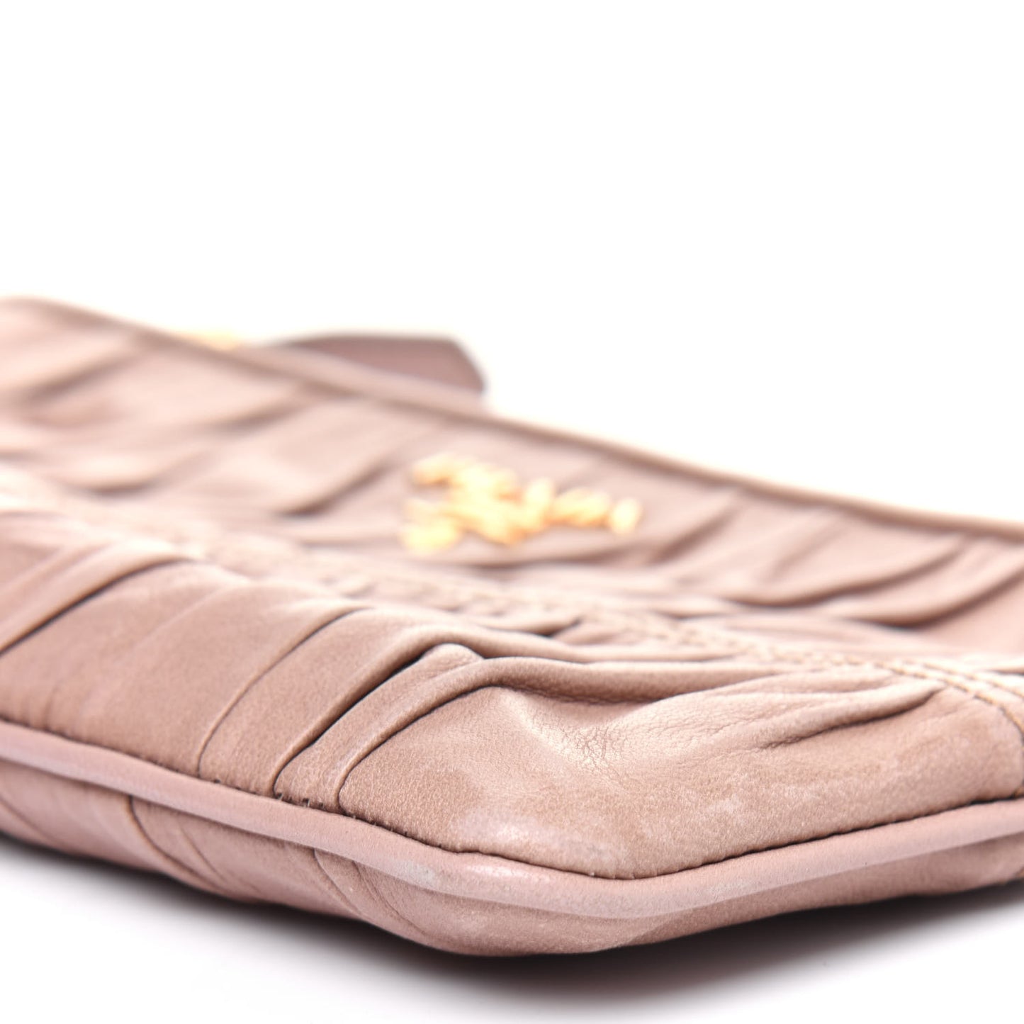 Nappa Gaufre Ruched Pouch Cammeo