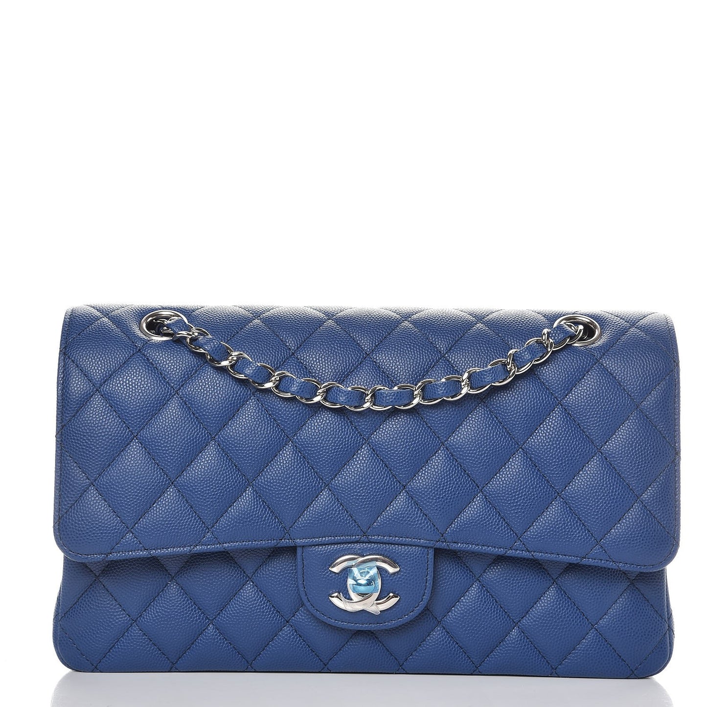 Caviar Quilted Medium Double Flap Dark Blue