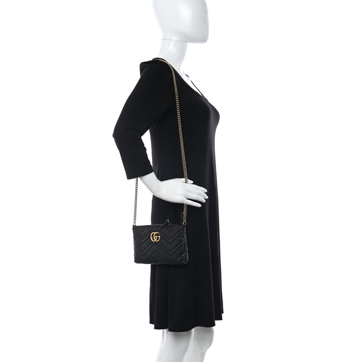 Calfskin Matelasse GG Marmont Wallet Chain Bag Black