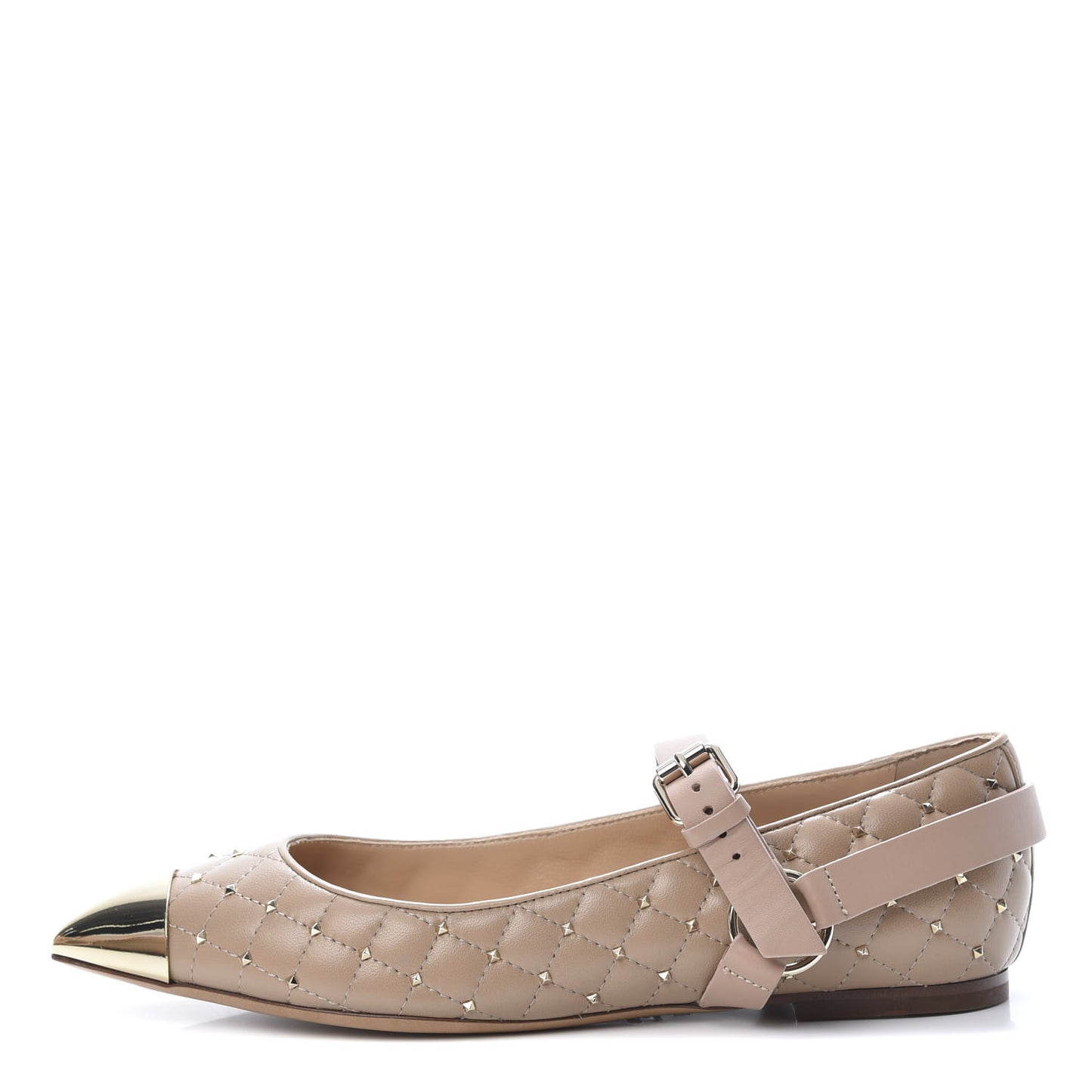 Lambskin Rockstud Spike Captoe Ballerina Flats 37 Poudre Gold
