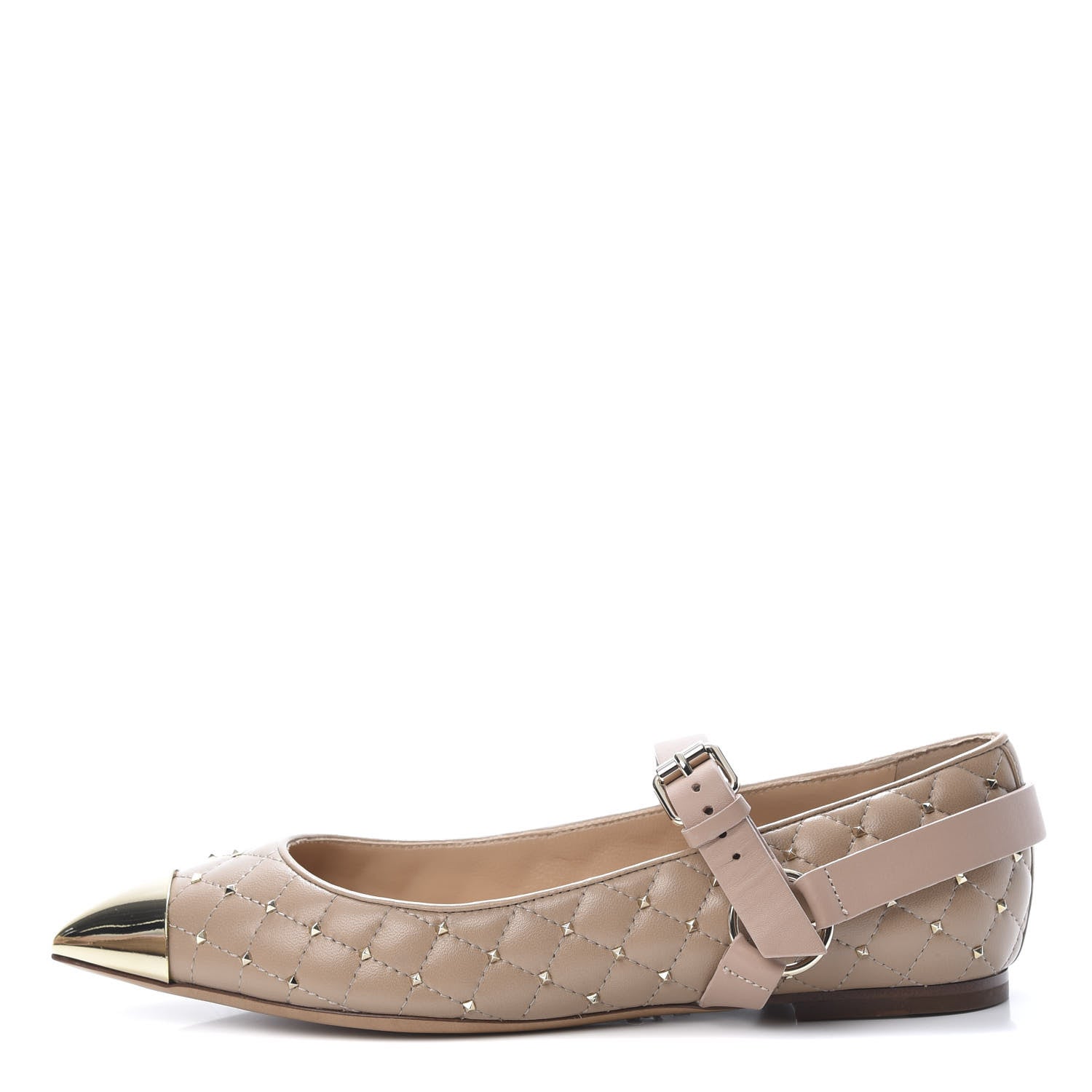 Valentino Garavani Lambskin Rockstud Spike Captoe Ballerina Flats 37 Poudre Gold 1 of 8