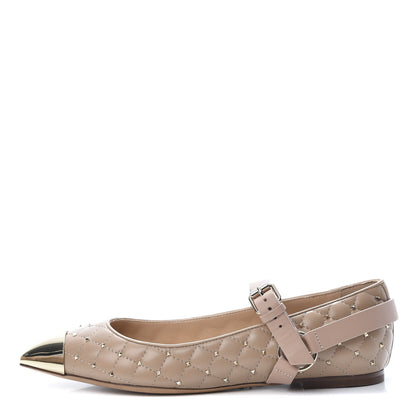 Valentino Garavani Lambskin Rockstud Spike Captoe Ballerina Flats 37 Poudre Gold 1 of 8