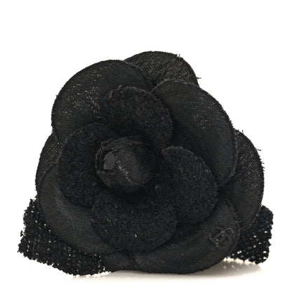 Chanel Tweed Fabric Camellia Pin Brooch Black 1 of 3