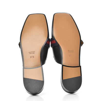 Gucci Calfskin Web Womens Peyton GG Slippers 37.5 Black 5 of 8