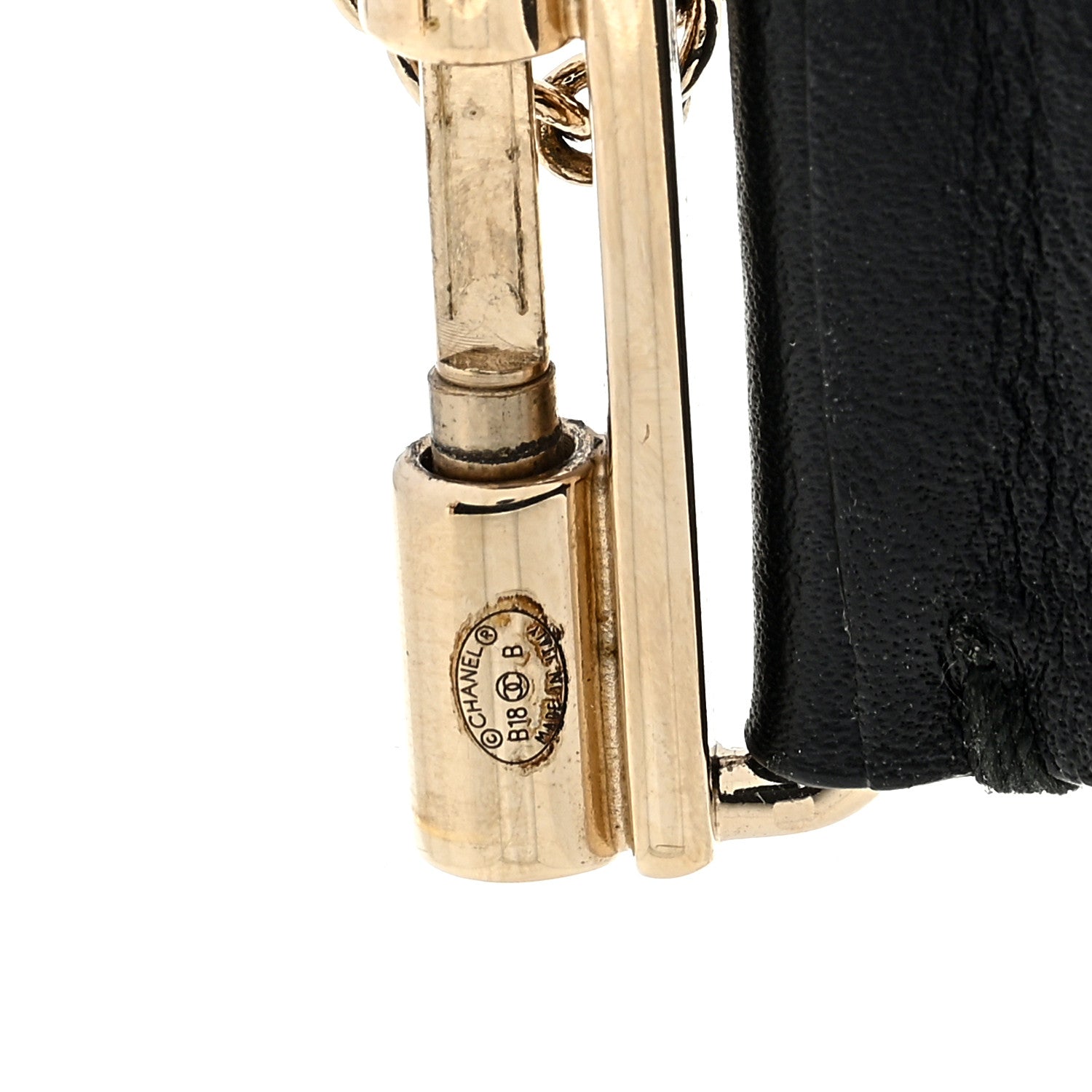 Chanel Calfskin Logo Cuff Bracelet Black Gold 3 of 3