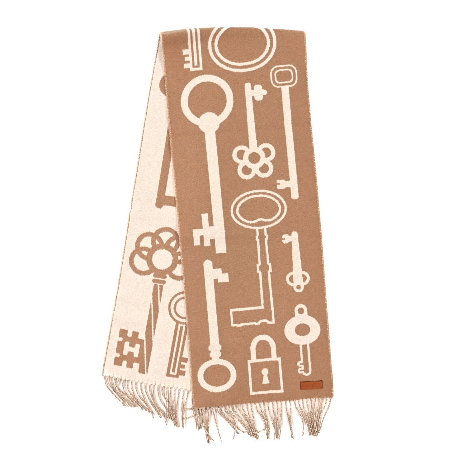 Hermes Cashmere Casaque Porte-Clefs Muffler Camel White 2 of 3