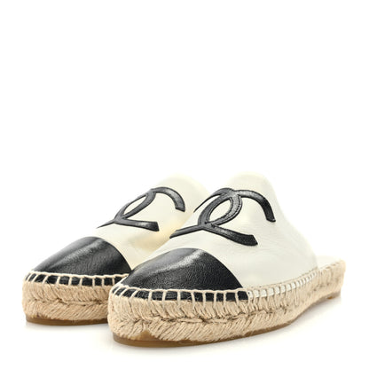Chanel Iridescent Goatskin CC Espadrille Mules 36 Ivory Black 2 of 7