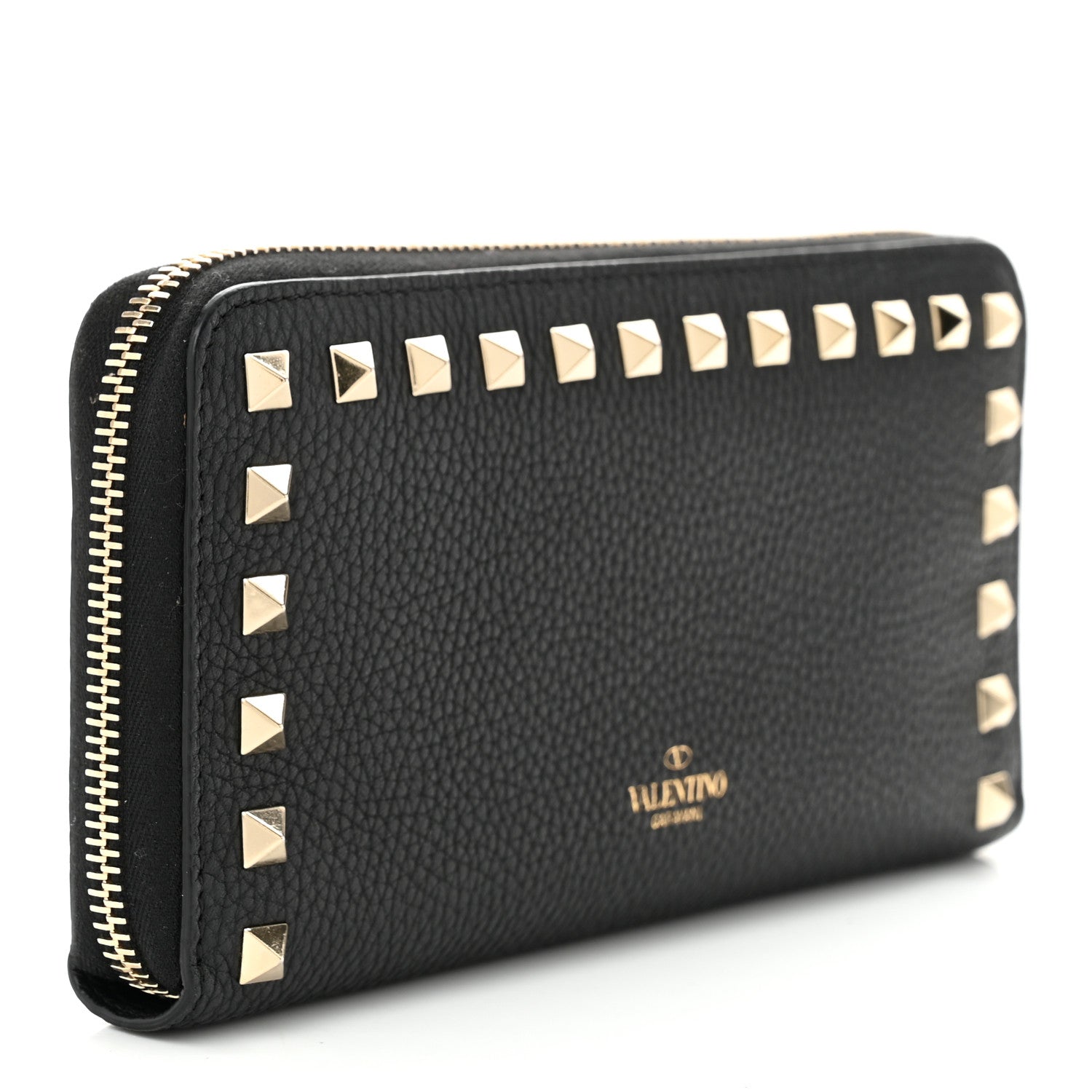 Valentino Garavani Pebbled Calfskin Rockstud Zip Around Wallet Black 3 of 7