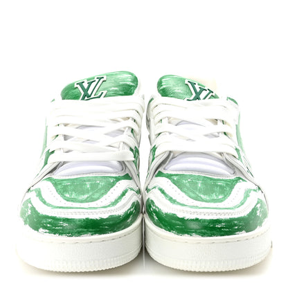 Louis Vuitton Calfskin Mens LV Trainer Sneakers 10 White Green 3 of 10