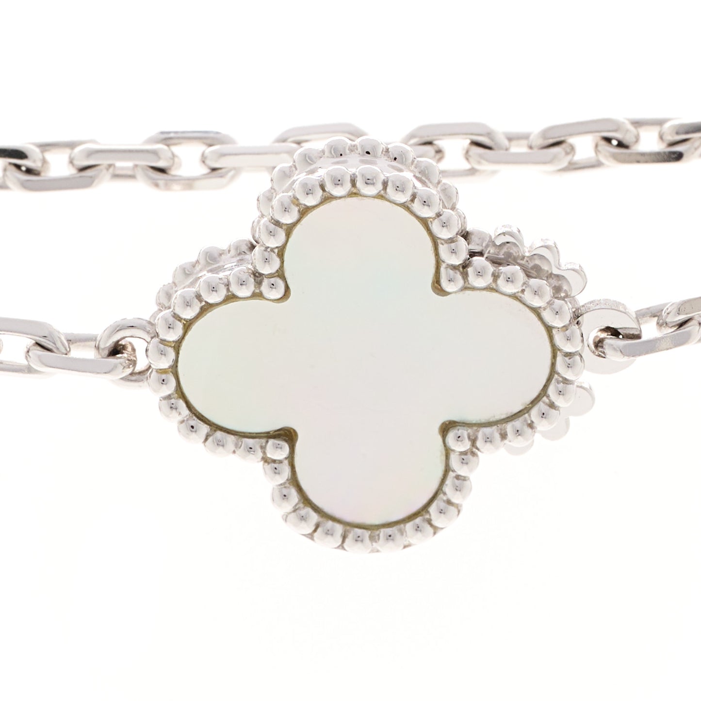18K White Gold Mother of Pearl Chalcedony 16 Motifs Magic Alhambra Necklace